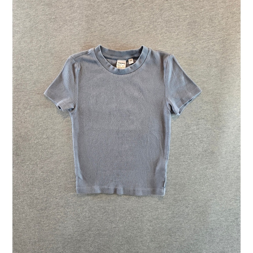 TNA Ribbed Baby Tee Women 2XS Blue Grey Short Sleeve Crew Neck CRBE 03-01-10061